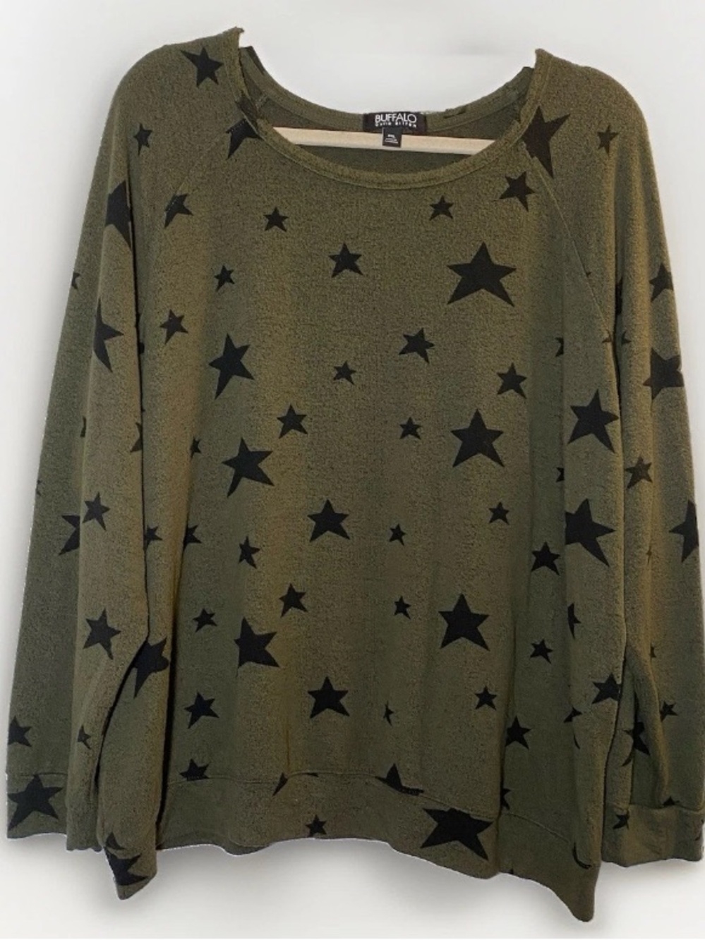 Buffalo David Bitton Women’s XXL Green Black Star Sweatshirt Sweater Pullover